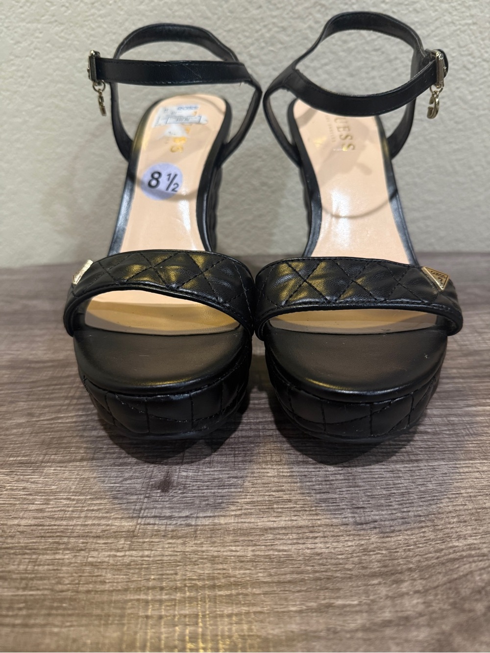 Guess Black Quilted Platform Sandals with Ankle Strap